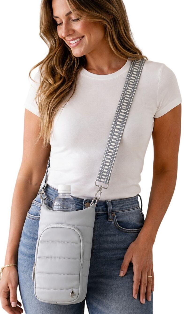 WanderFull HydroBag Gray Vegan Leather Water Bottle Crossbody NWT